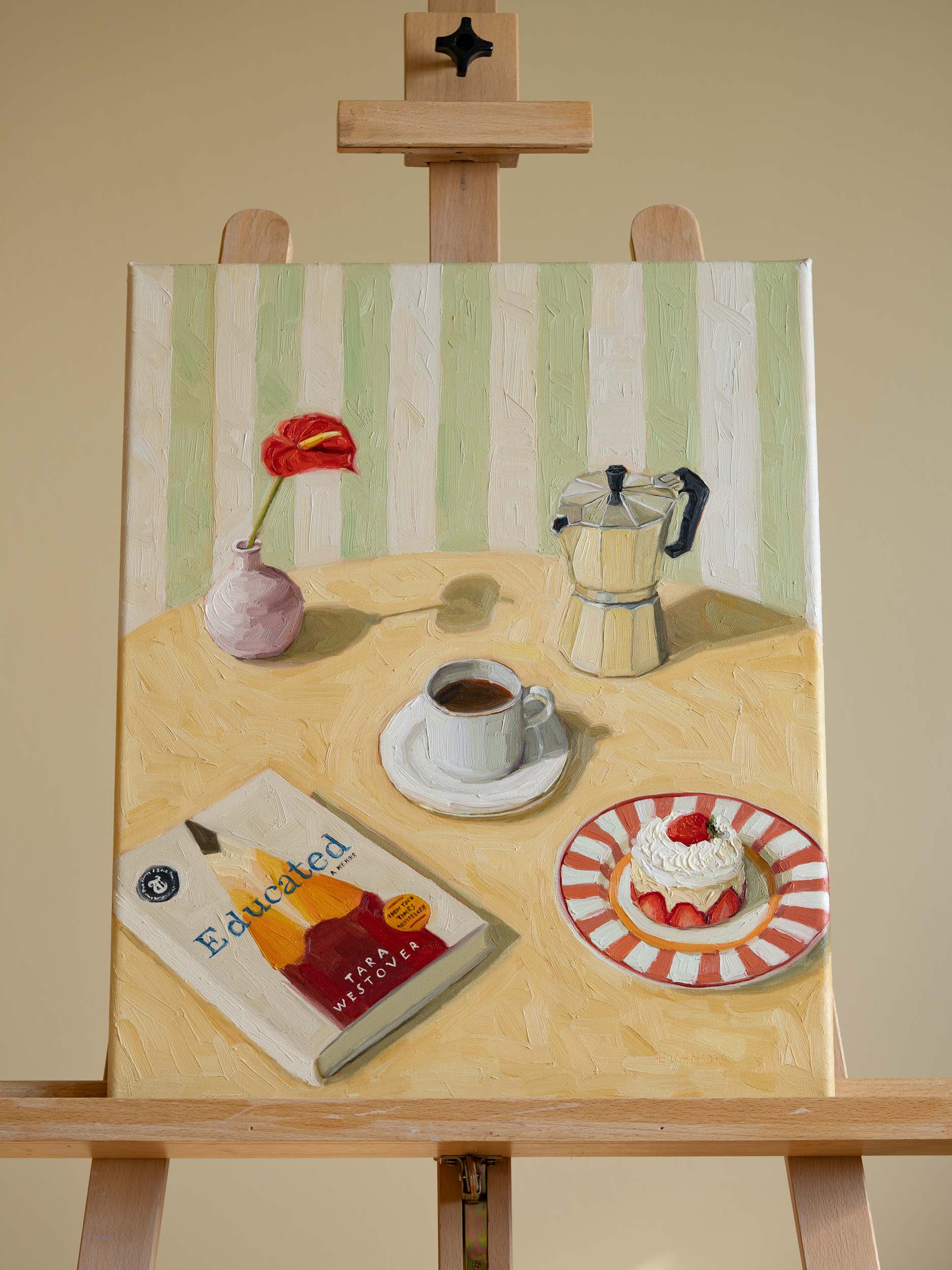 Oil painting "Coffee Break", still life art for kitchen or reading space