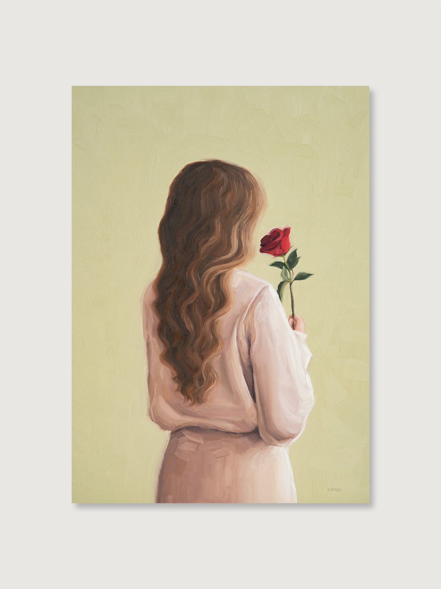 Art Print "Girl WIth A Rose" in size 50x70cm, borderless wall art poster