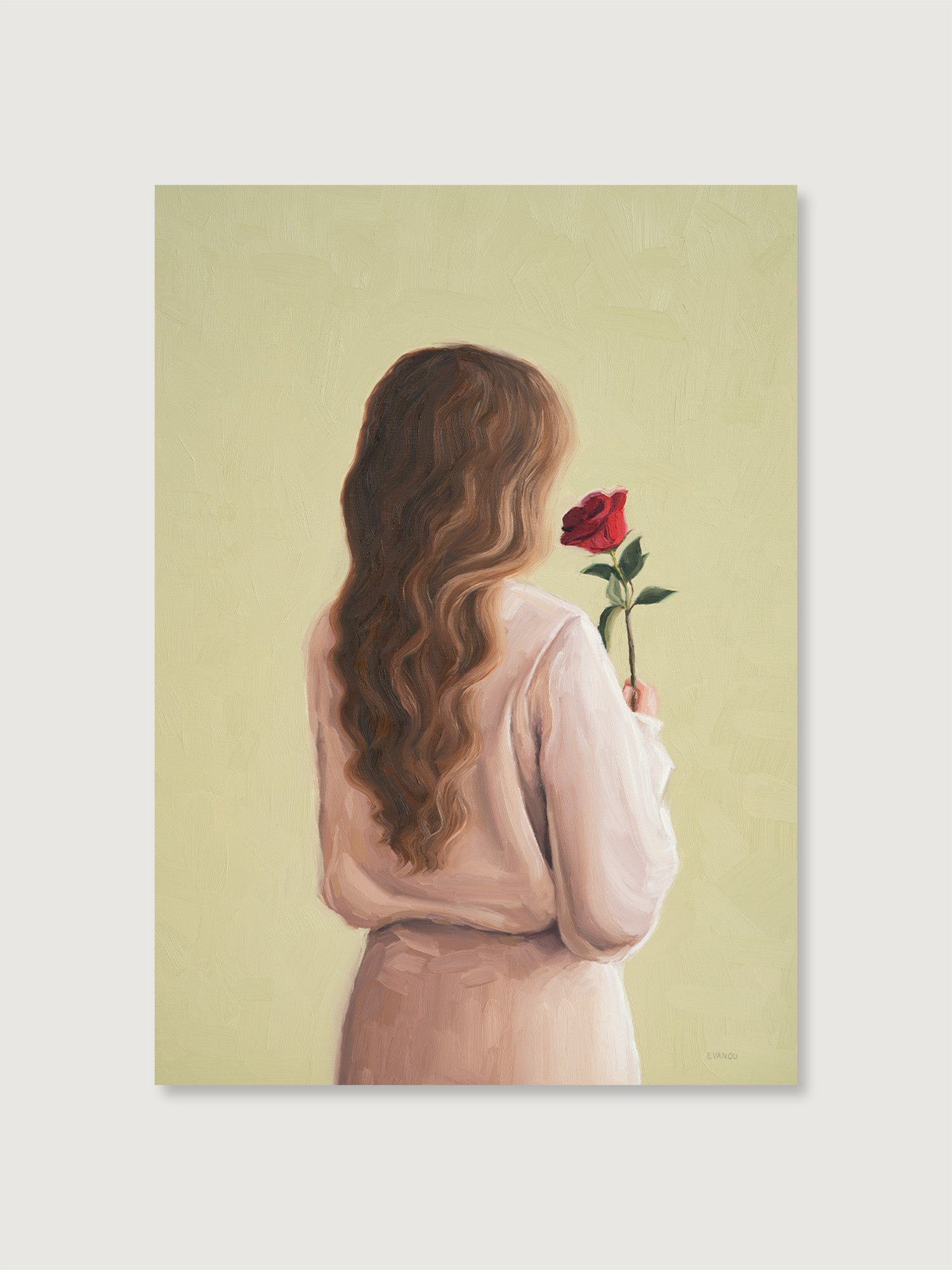 Art Print "Girl WIth A Rose" in size 50x70cm, borderless wall art poster