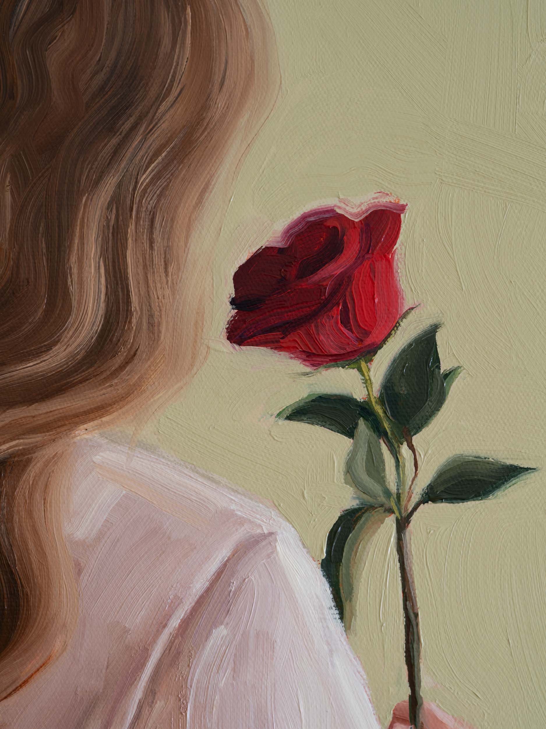 Oil painting "Girl With A Rose" closeup