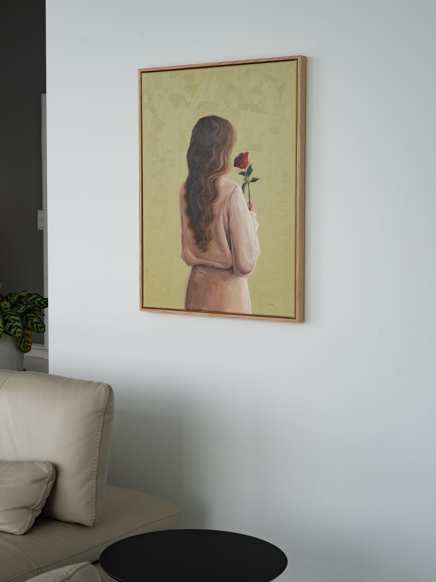 Wall art for living room, framed in oak floating frame