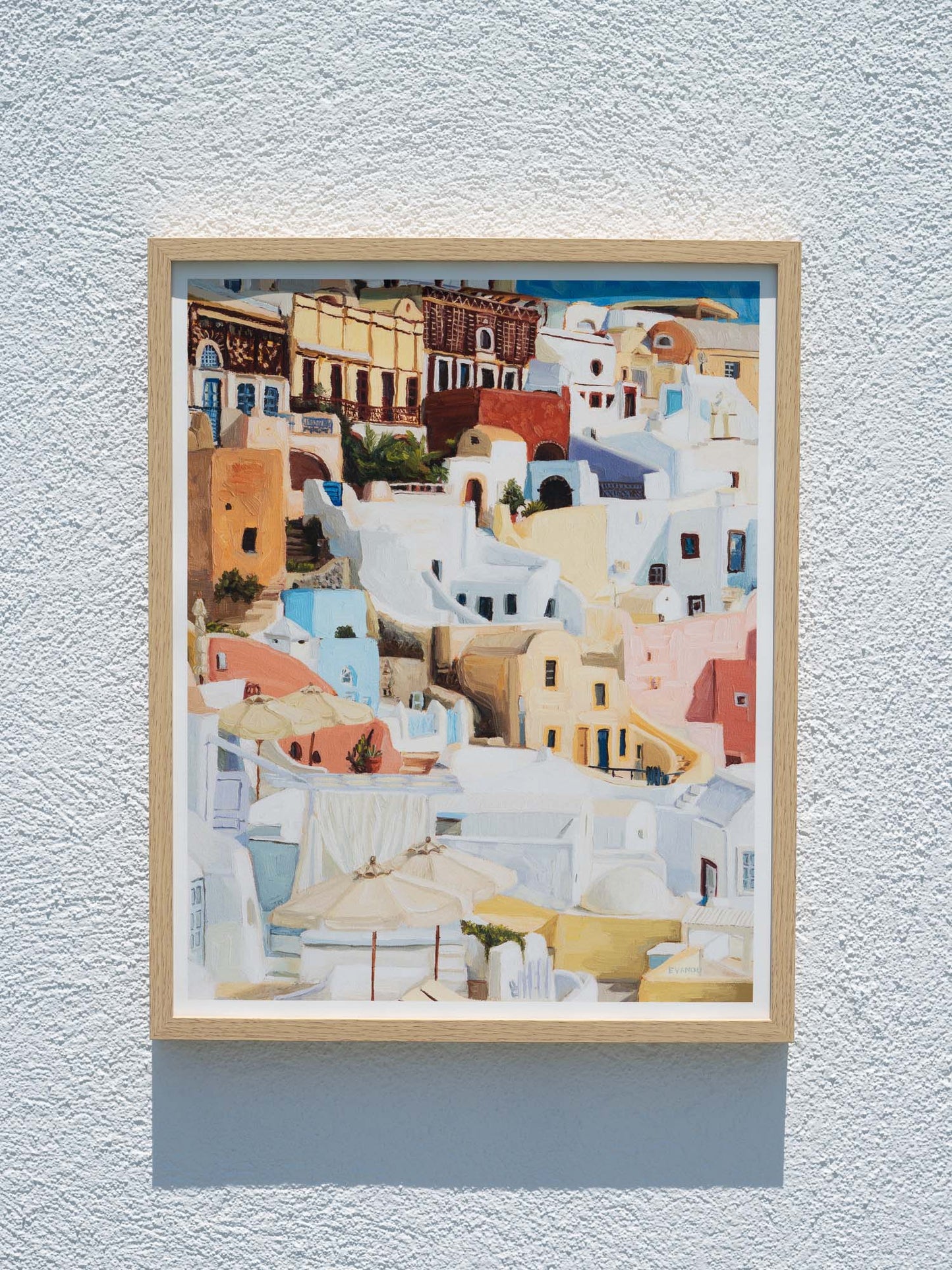 Art print of the original oil painting "Santorini I"&nbsp;showcasing the iconic architecture of Santorini island.&nbsp;Featuring the island’s&nbsp;picturesque scenery, this art print would be like a mini-vacation on your wall.&nbsp;A perfect addition for anyone who loves travel and fine art.