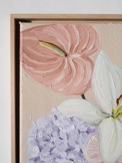 closeup of the framed flower oil painting