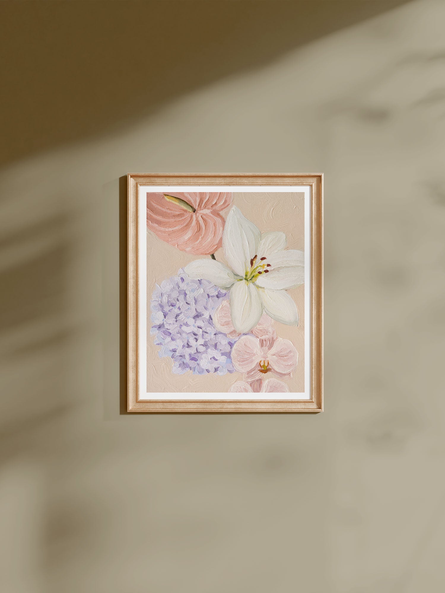 framed beige floral art print