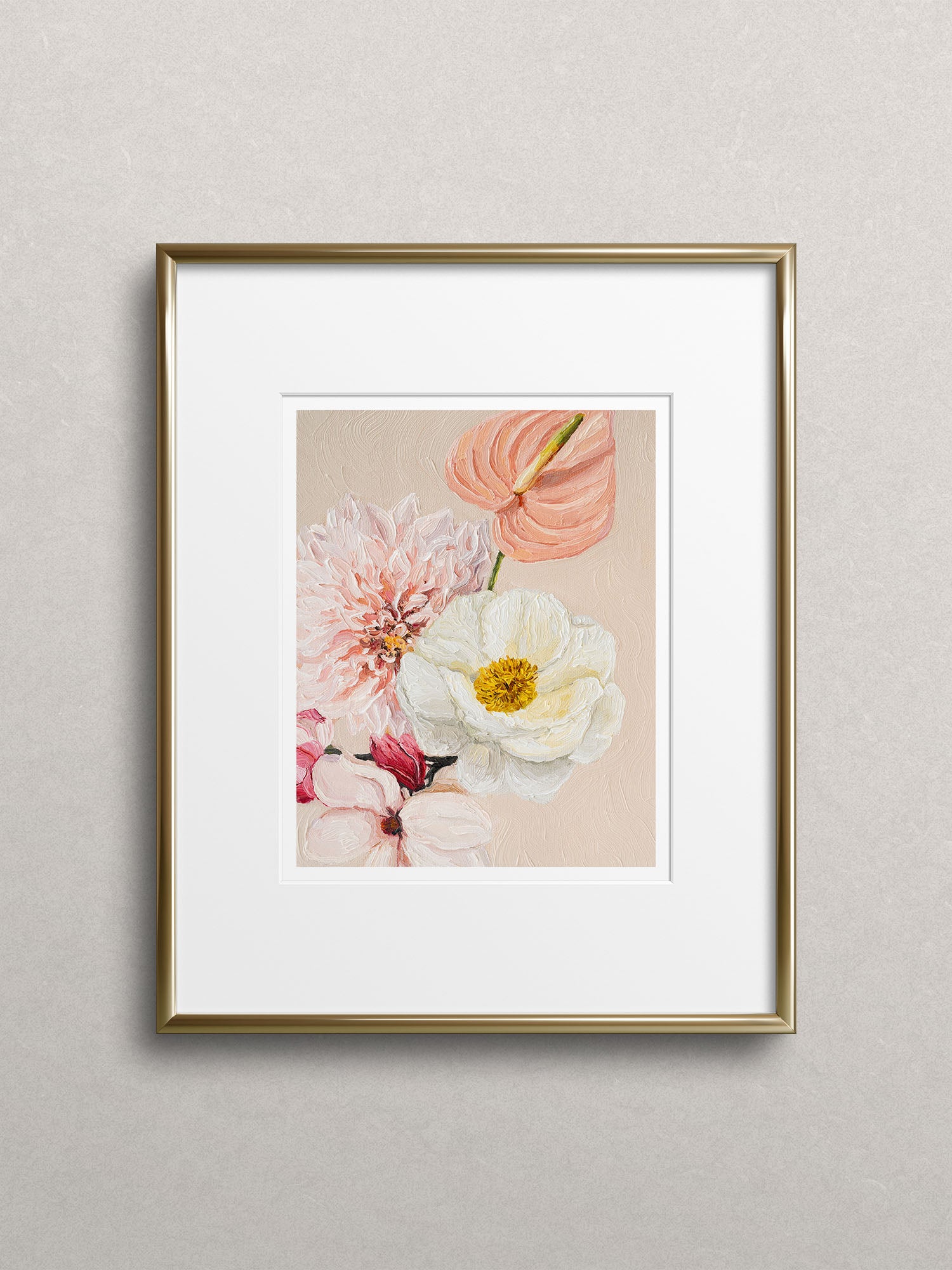 Floral art print framed in gold