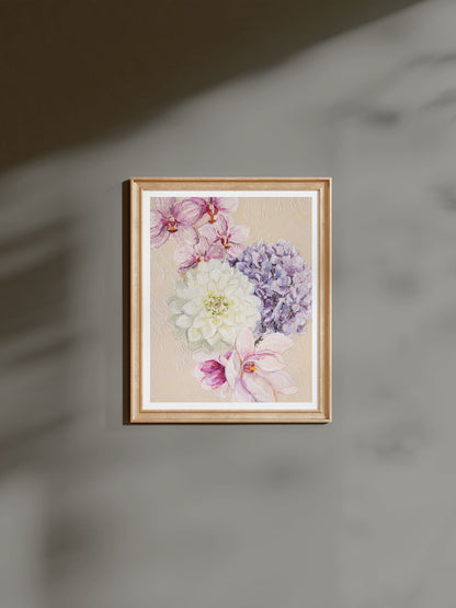 Botanical print framed in natural wood