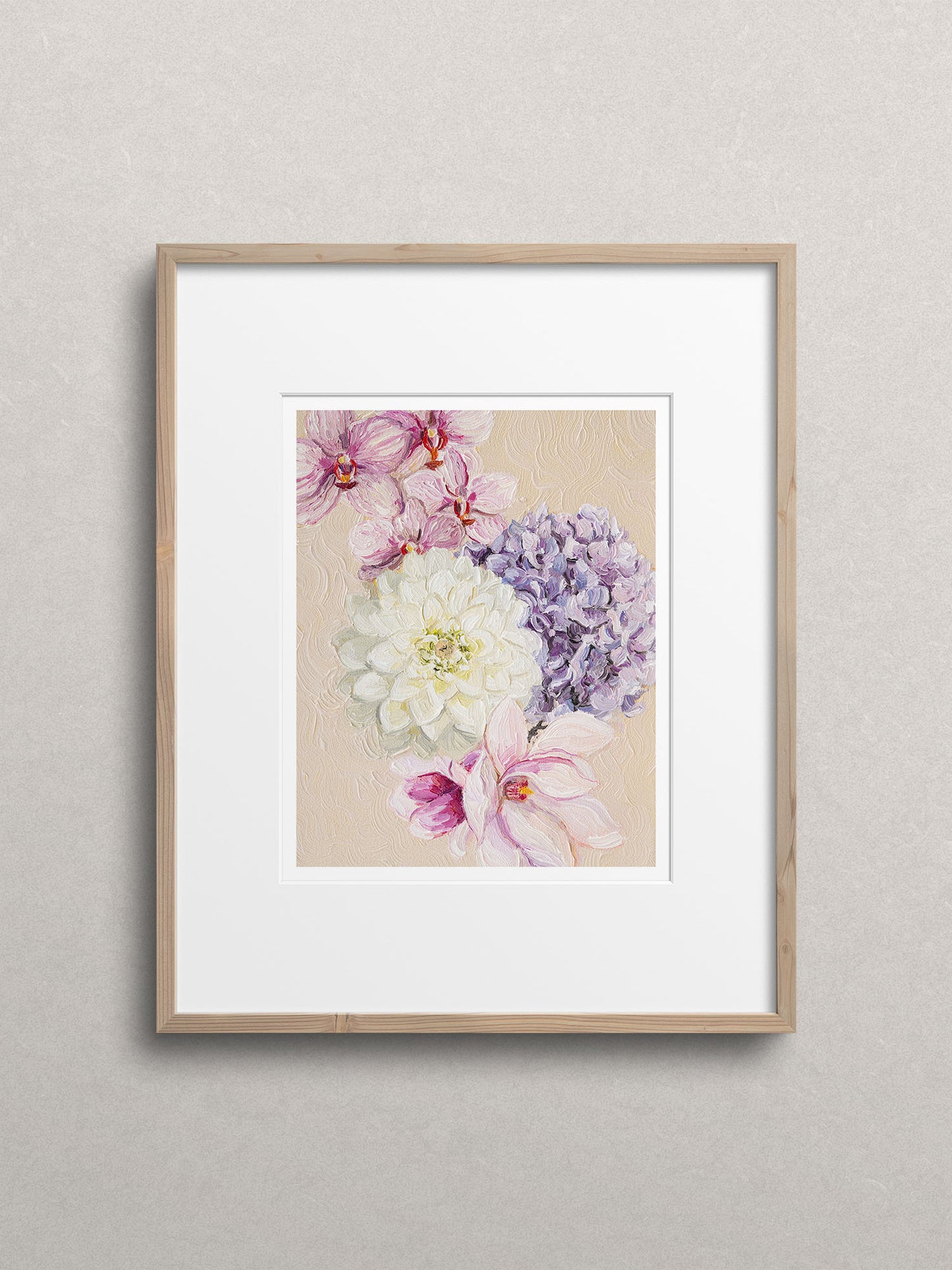 Framed art print featuring white and purple flowers