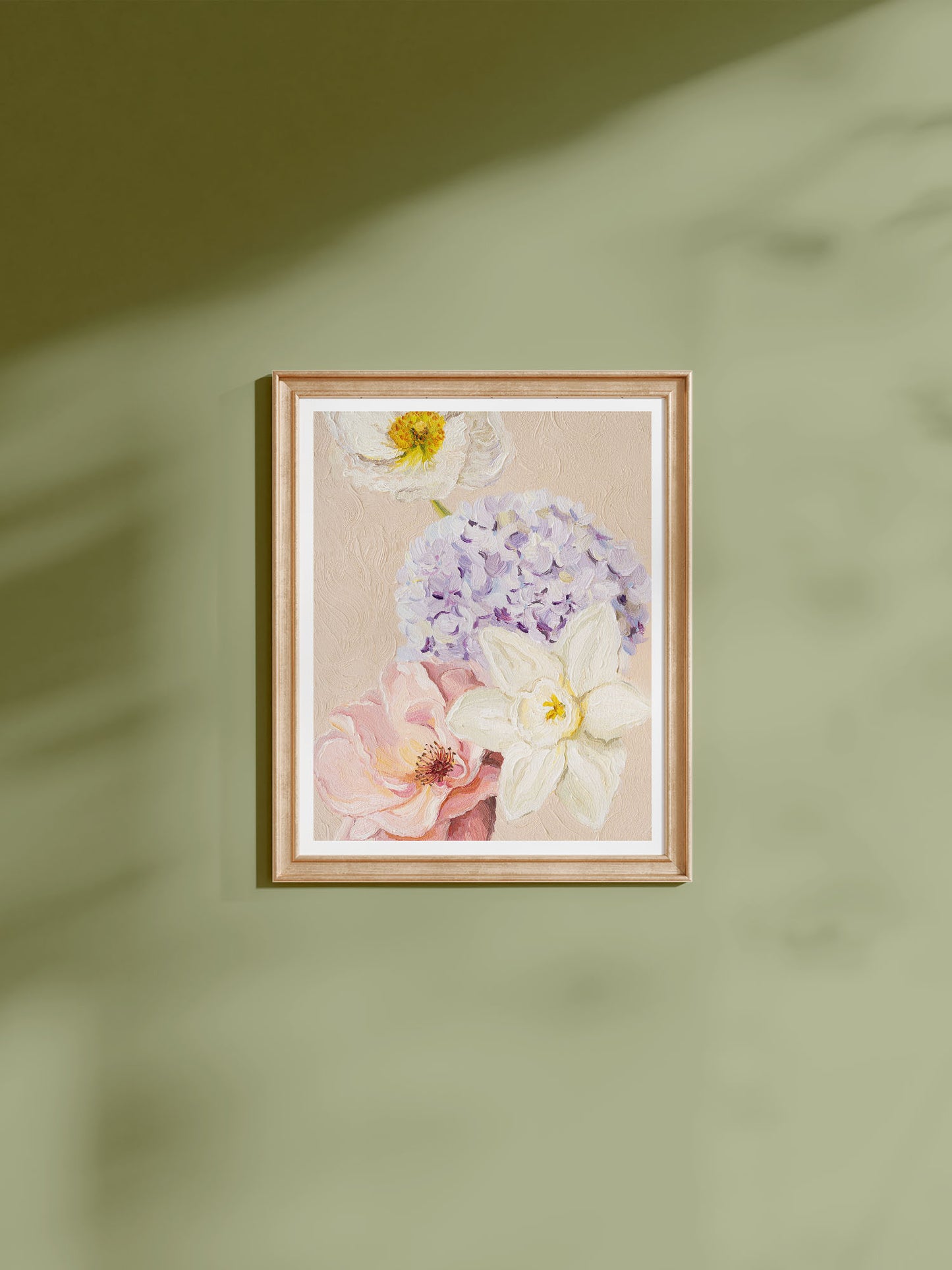 Spring art print framed in natural wood