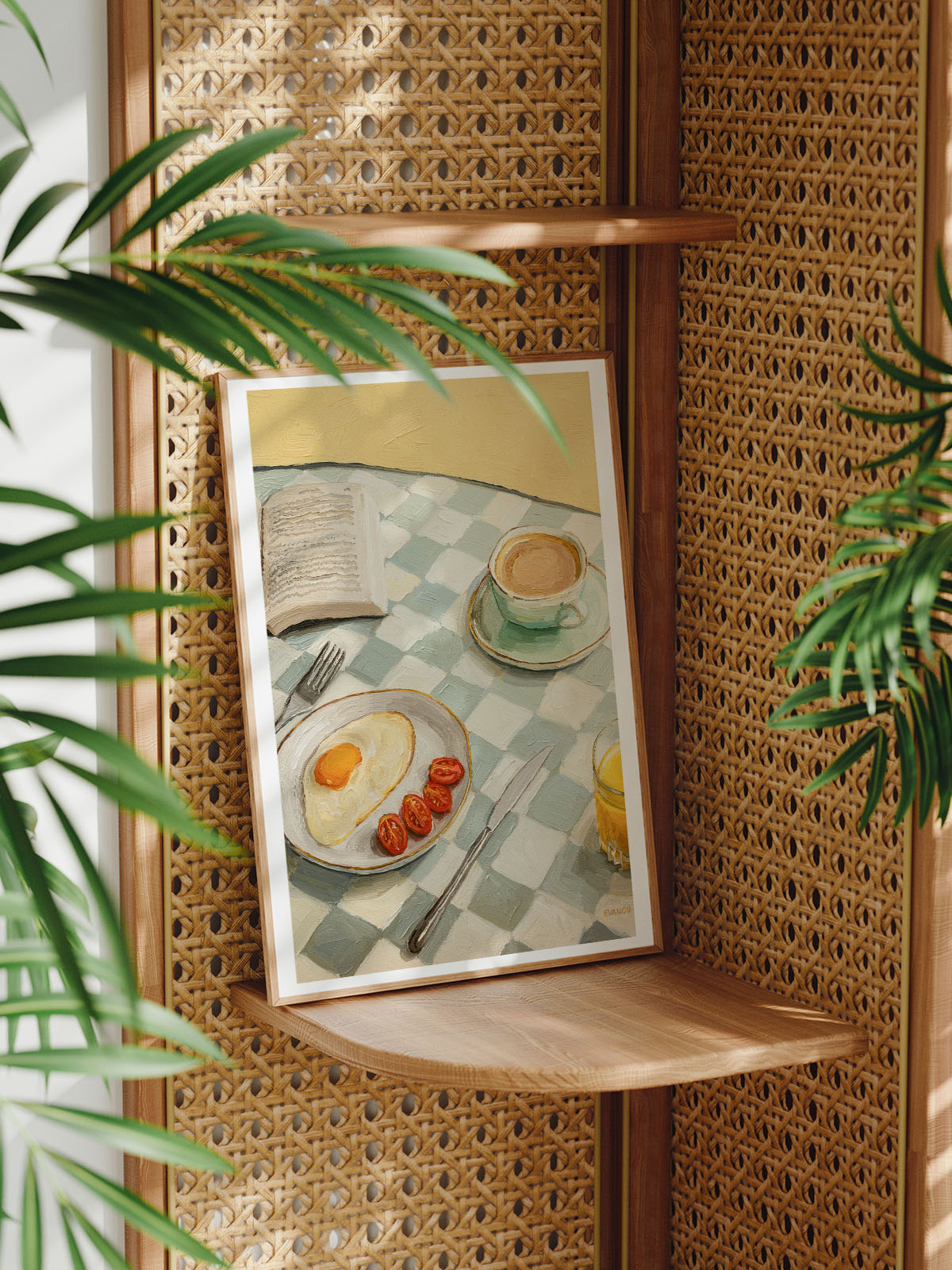 art print featuring breakfast setup