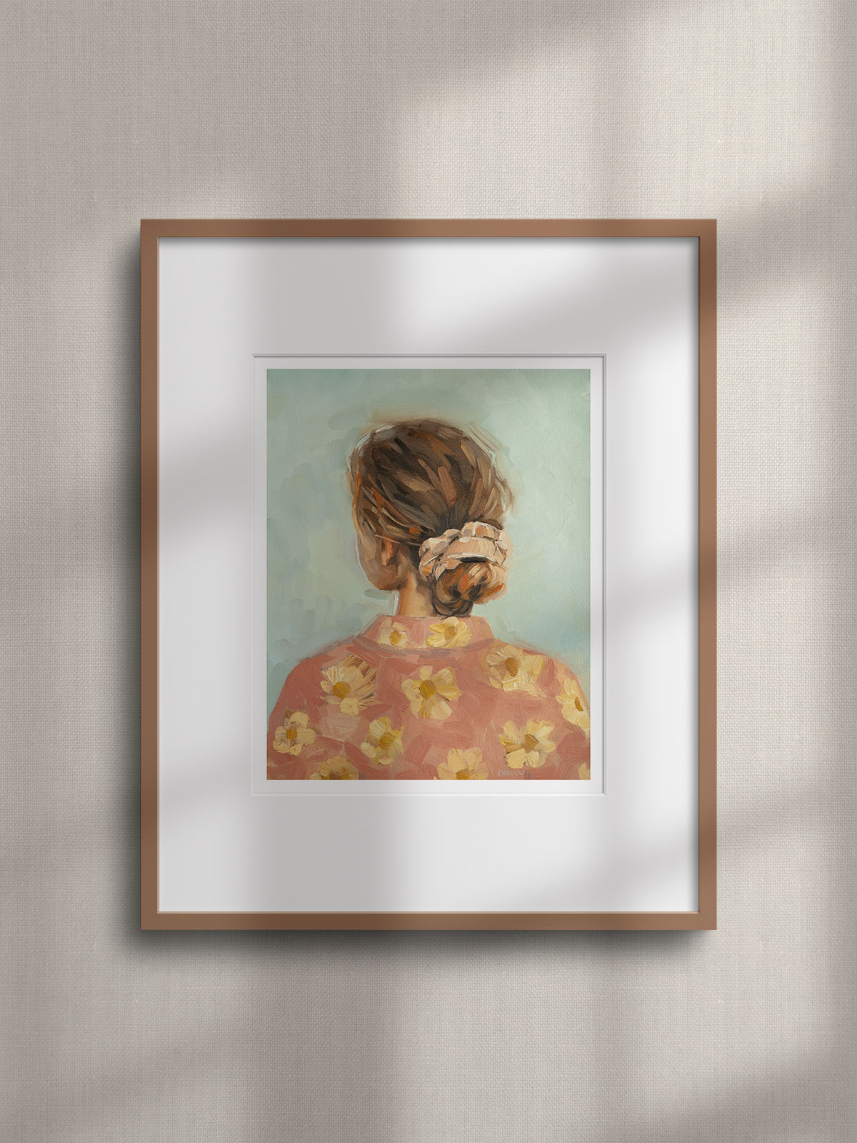 Framed art print featuring a backview of a woman