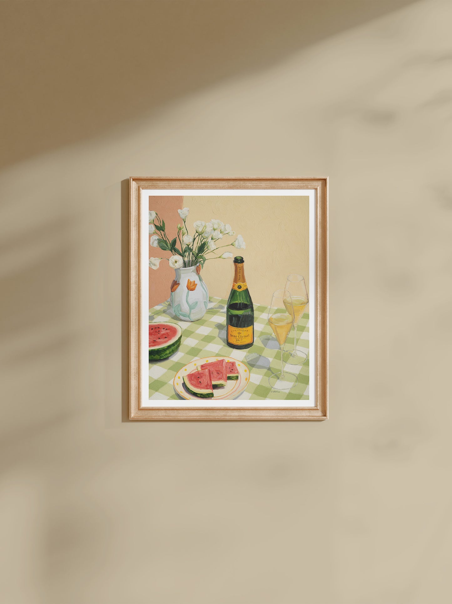 Brighten your space with this vibrant still life print "Celebrating Summer." It invites you to a festive moment shared around a table where life feels easy and time slows down. Perfect for adding warmth and joy to any room.