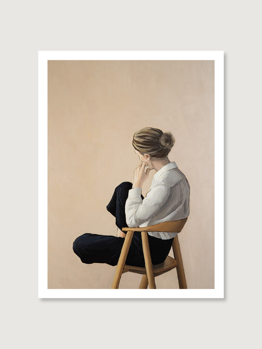 Contemplation art featuring a women sitting in a chair