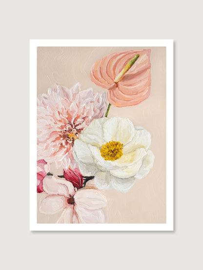 Flower art print featuring Magnolia, Anthurium and Dahlia