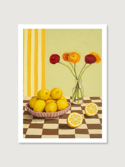 Art print of my original oil painting "Lemons And Flowers".