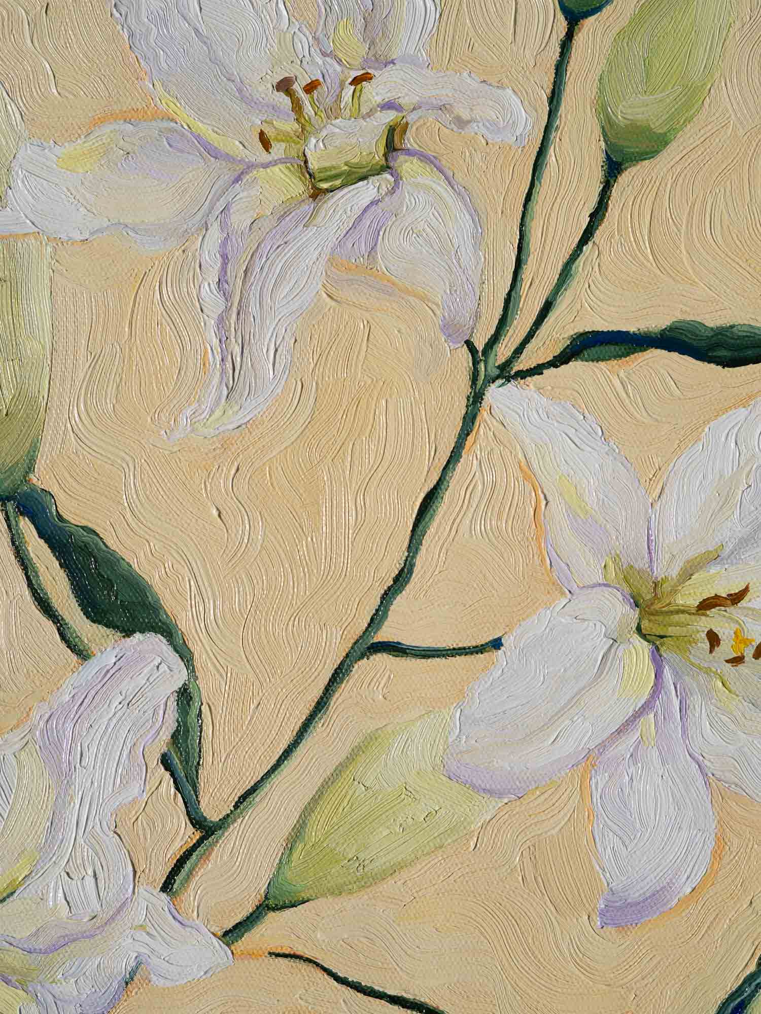 Yellow and white flower original oil painting in thick brushstrokes