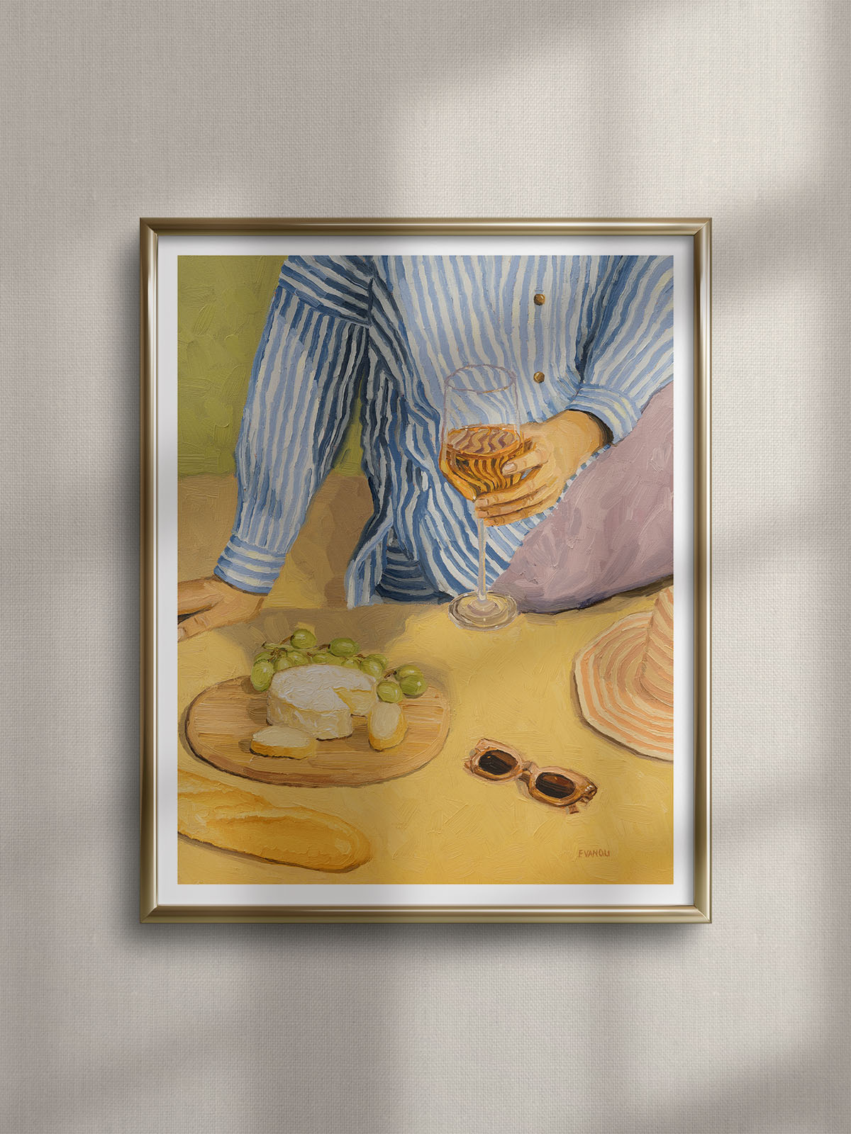 picnic art print framed in gold