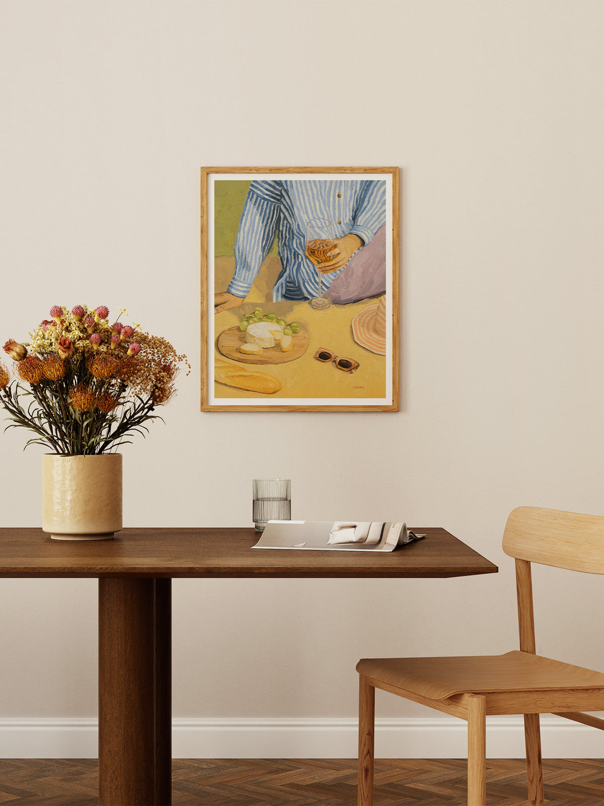 dining room interior with picnic art print