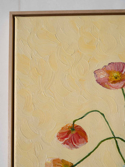 closeup of the original oil painting picturing poppies