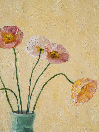 closeup of the original oil painting featuring poppies