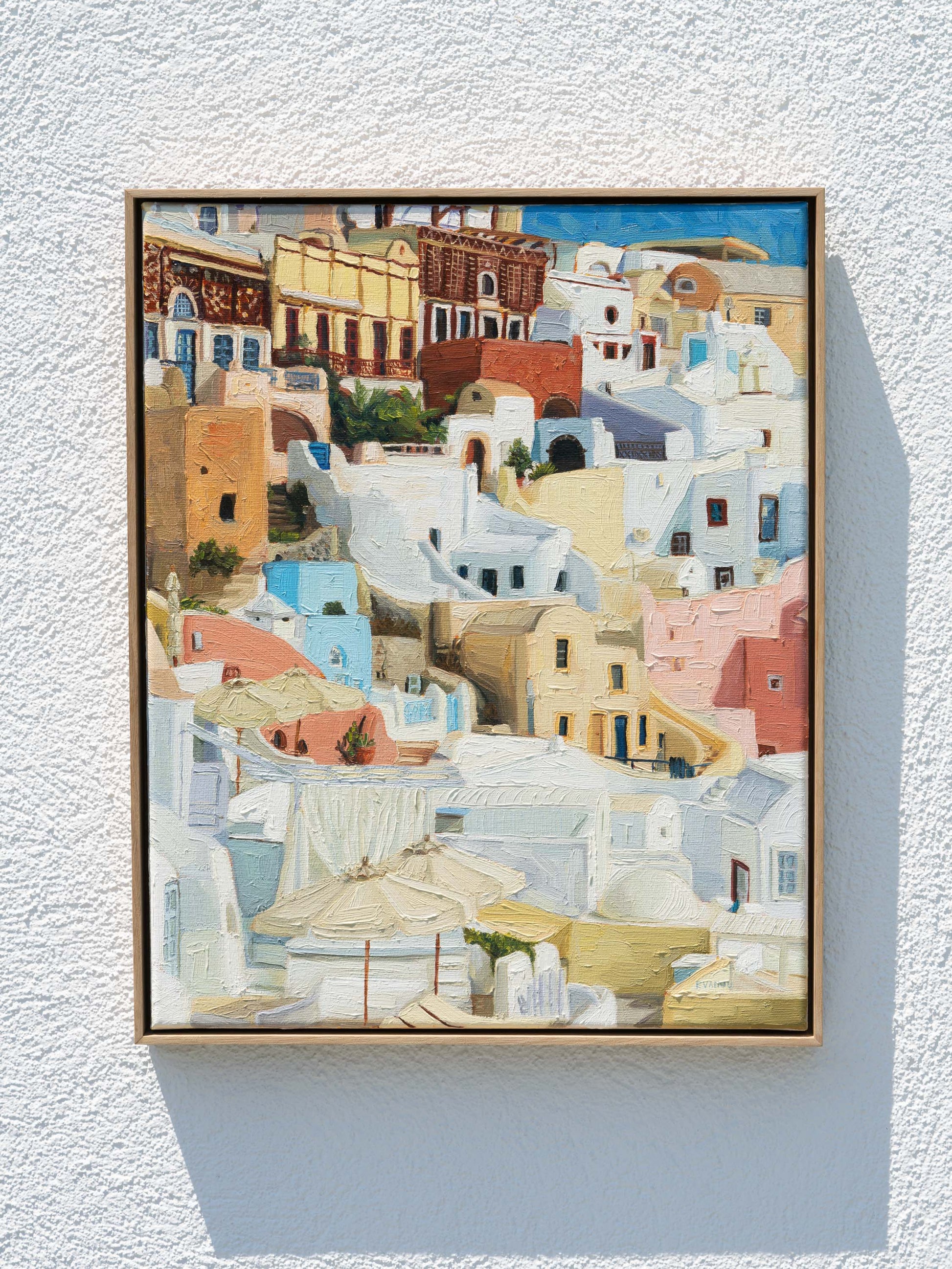 "Santorini I" is an original oil painting showcasing the iconic architecture of Santorini island. Featuring the island’s picturesque scenery, this painting would be like a mini-vacation on your wall. A perfect addition for anyone who loves travel and fine art.