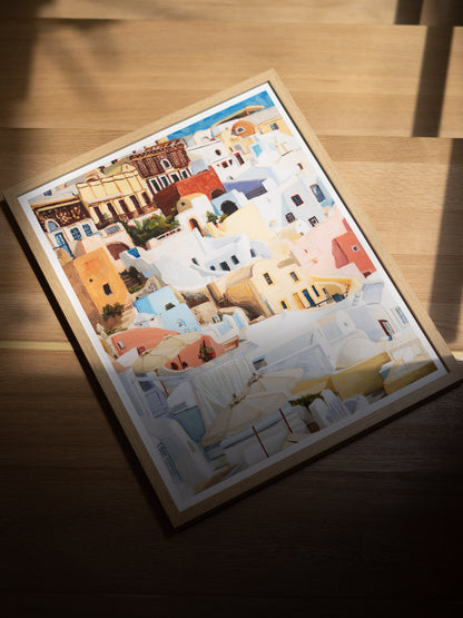 Art print of the original oil painting "Santorini I"&nbsp;showcasing the iconic architecture of Santorini island.&nbsp;Featuring the island’s&nbsp;picturesque scenery, this art print would be like a mini-vacation on your wall.&nbsp;A perfect addition for anyone who loves travel and fine art.