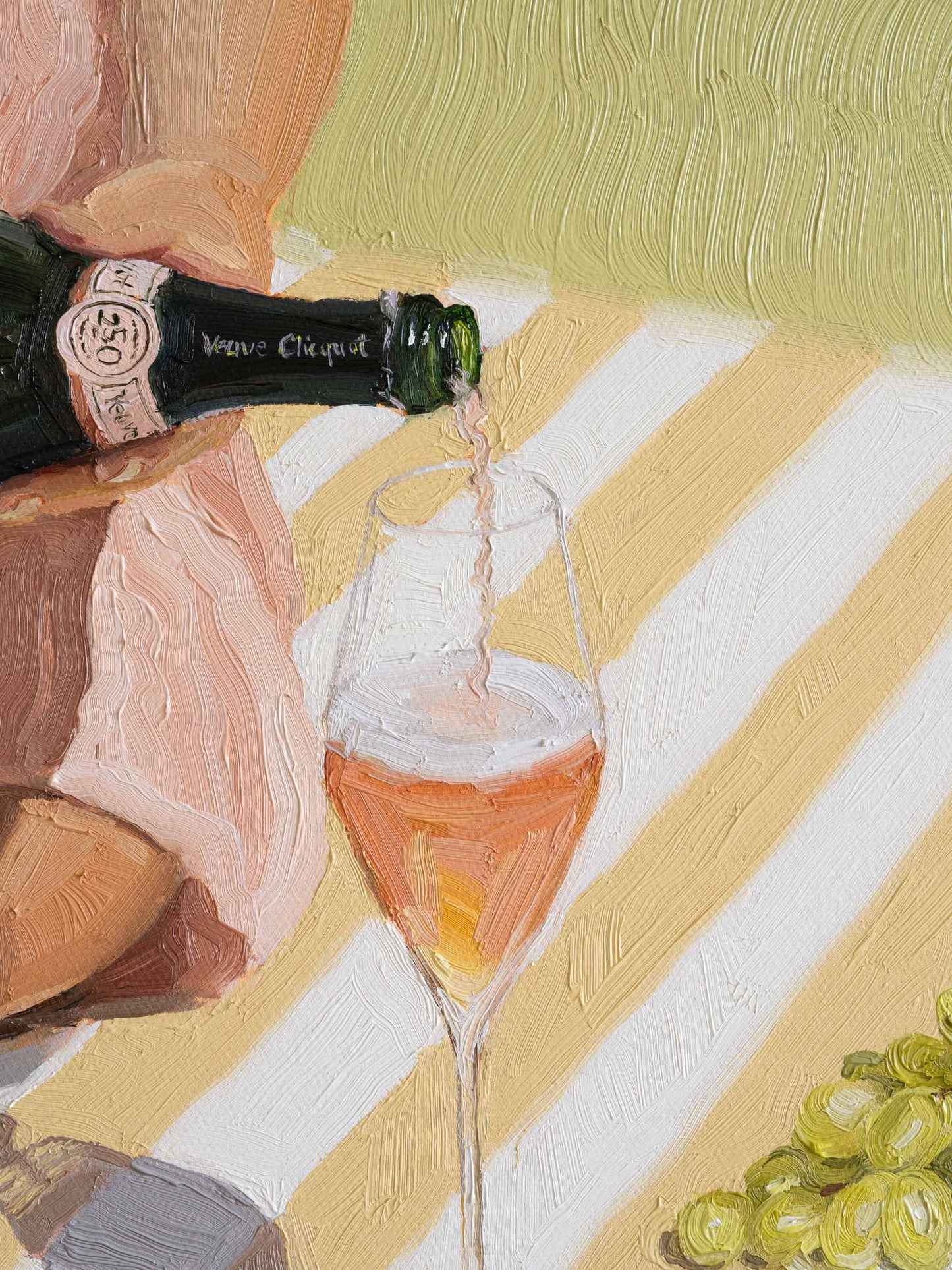 A closeup of the "Summer Sweetness" oil painting featuring a glass of wine.