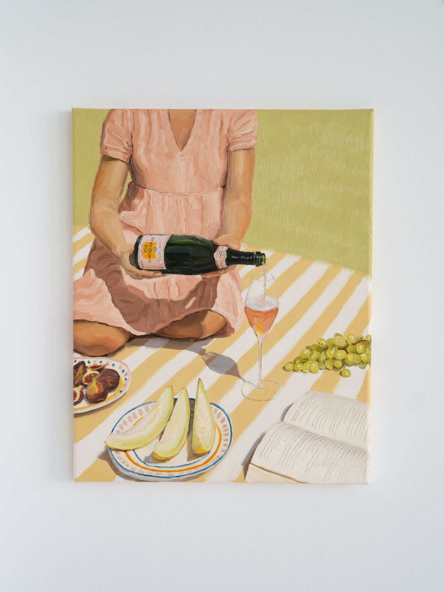 Original oil painting "Summer Sweetness" depicting a summer picnic with champagne.